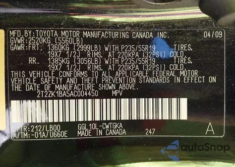 2010 Lexus Rx 350 z USA, uszkodzony, nr VIN 2T2ZK1BA5AC004450